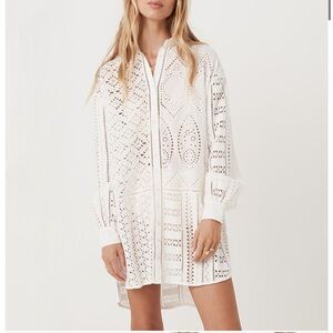 Spell Lottie Oversized Eyelet Long Sleeve Tunic Length Blouse Mini Dress XXS